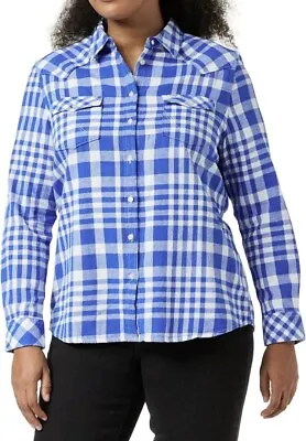 Brand New & Tags Genuine Wrangler Cowgirl Soft Blue Checkered Shirt Size Large • £14.99