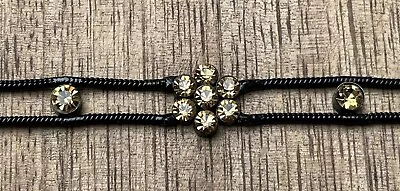 Vintage Ankle Bracelet Anklet Black Metal Rhinestone Sparkly Flower • $12.50
