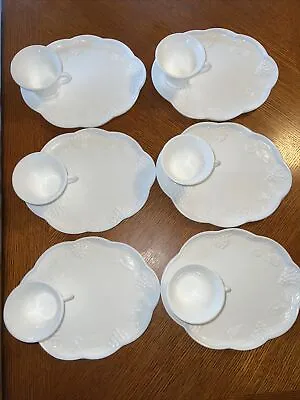 6 Sets Colony Harvest Milk Glass Snack Set Tea Cups And Plates White Vintage • $69