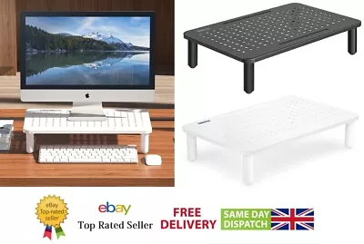 Monitor Stand Riser Computer TV Black White Table Laptop Shelf Desk Tray Metal • £9.79