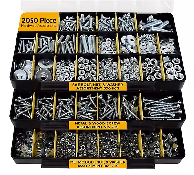 Hardware Assortment Kit With Screws 2050 Piece Nuts Bolts And Washers 3 Trays • $47.55