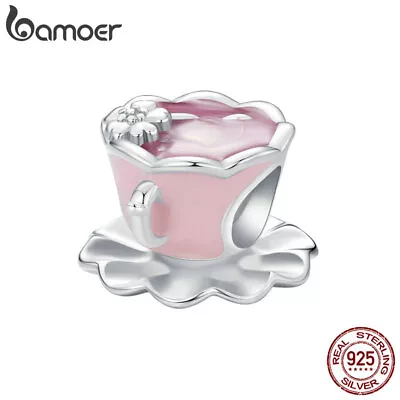 Bamoer 925 Sterling Silver Cherry Blossom Flower Teacup Bracelet Charm Bead Gift • $12.95