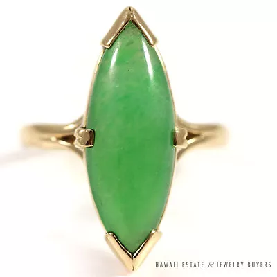 Ming's Hawaii Apple Green Jade Marquise 14k Yellow Gold Ring (sz 4.5) • $1800