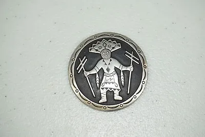 Vintage Southwestern Hopi Kachina Brooch Pin 2  Silver Tone & Black Inlay • $13.99