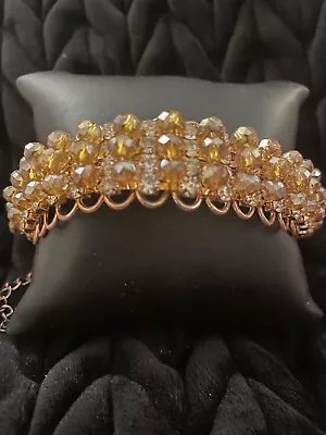 Vintage Jewelry Bracelet 3 Strand CitrineAB Cut Crystal Beads Cuff Wrap  8.5 • $55