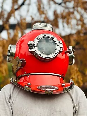 Vintage Red Divers Diving Helmet US Navy Mark V Sea Scuba Morse Boston Helmet • $207.80