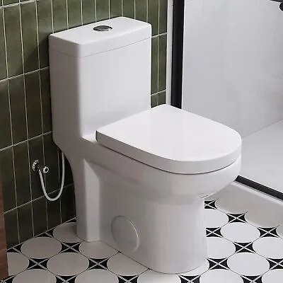 HOROW Small Modern Dual Flush Elongated One Piece Toilet W/ Soft Closing Seat • $199.99