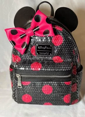 Disney Parks Loungefly Minnie Mouse Pink Sequined Polka Dot Mini Backpack READ • $49.99