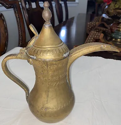 Antique Brass Middle Eastern Coffee Tea  Kettle 12” Tall Over A Kilogram Stamped • $199