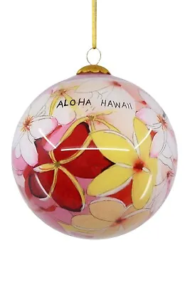 Hawaiian Christmas Ornament - Hand Painted Glass W Box - Plumeria Flowers Aloha • $16.26