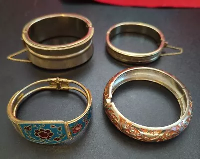 Stunning Lot Of 4 Vintage Clamper Bracelets - Cloisonne Embossed Geometric • $18