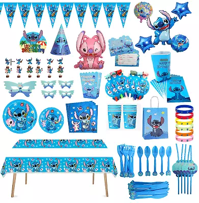 Stitch & Lilo Blue Party Set Kid Birthday Party Decoration  Banner Plates Cloth • £4.29