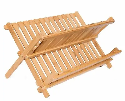£17.99 • Buy Beechwood Folding Dish Drainer Foldable Wooden Rack Draining Board Plate Storage