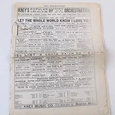 Metronome Newspaper Magazine Feb 1915 Music Wanted Ads  • $18.95