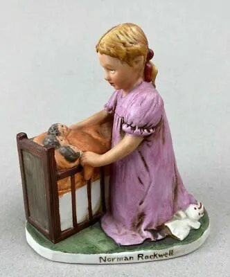 $11.90 • Buy Vintage Norman Rockwell Girl Tucking In Her Dolls Figurine-Ceramic 