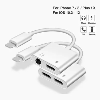 £3.85 • Buy For IPhone X 7 8 XS 11 Plus Dual 2in1 Earphone Audio & Charger Adapter Splitter