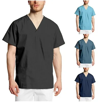 £10.19 • Buy Mens Medical Scrubs Uniform Tops Tunic Nurse Hospital Working Healthcare T Shirt