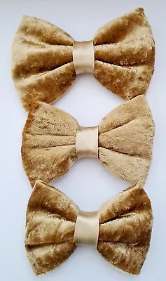 Lovely Dog Bow Tie In Gold Crushed Velvet And Satin Ribbon Centre S/M/L • £2