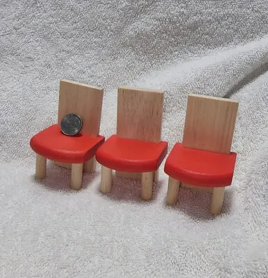 Plan Toys 3 Piece Wood Dollhouse Miniature Furniture Chairs Red & Natural Wood  • $9.95