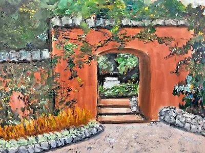 Vintage VT Artist Richard Horn Original Oil On Canvas 20  X 14  Garden Archway • $90