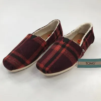 $25.97 • Buy Toms Women's Belmont Shoes Size 9.5 Red Plaid Flannel With Faux Shearling NWT