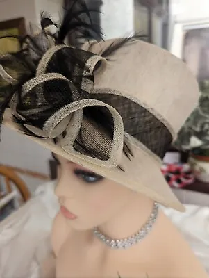 £30 • Buy Ladies Formal Hat Black/Ivory M/S Downturn Brim Black Le Coque Feathers Loops 