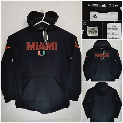 NWT Adidas Climalite Miami Hurricanes Mens Large Hoodie Black NCAA NCAAF Sample • $27.86