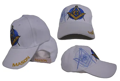 Embroidered White Mason Masonic Shadow Emblem Baseball Style Cap Hat • $9.88