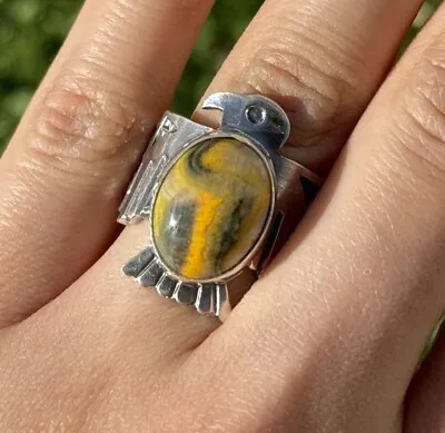 Sunshine Reeves Sterling Silver Bumblebee Jasper Thunderbird Stamped Ring Size 9 • $255