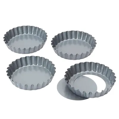 Dexam Bakers Pride Pack Of 4 10cm Non-Stick Loose Base Quiche Tart Pans • £22.86