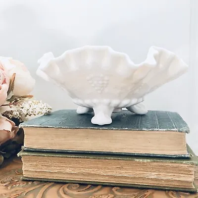 Westmoreland Shell Pink Milk Glass Compote Grape Pattern Candy Dish Footed Bowl • $39