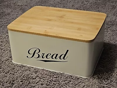 RoyalHouse Modern Metal Bread Box With Bamboo Cutting Board Lid - White • $19.99