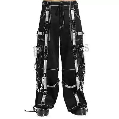 Men's Gothic Pants Threads Reflective Pent Black Punk Buckle (32 Inch) • £28.50