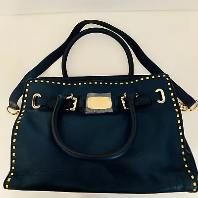 Michael Kors Hamilton Whipstitched Pebbled Genuine Leather Tote Large Navy Rare • $325