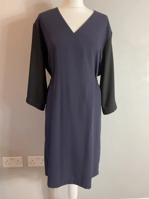 $18.72 • Buy Finery Black Navy Colour Block Belt Midi Dress UK 12 Smart Work