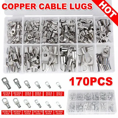 170pcs Marine Battery Wire Cable Crimp Connector Copper Ring Lug Terminal Set • $27.99