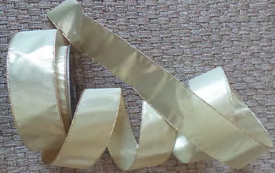 Ribbon All Occasion Gold Metallic Lame Look WIRE EDGE Holiday Ribbon 2.5   5 Yds • $3.75