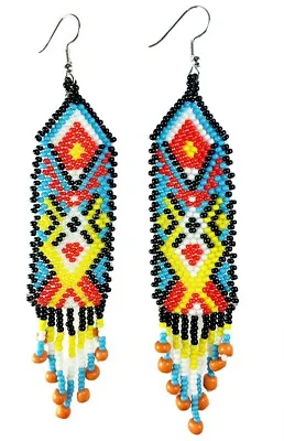 Native Style Handmade Beaded Multi-Color Chandelier Hook Earrings E54/32 • $11.99