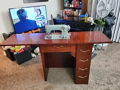 Vintage Durkopp Sewing Machine & Sewing Table W/ Four Working Drawers. • $600