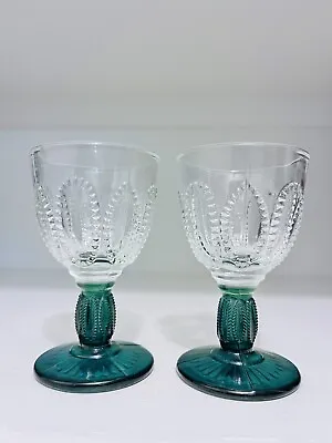 Pair Of Vintage Avon 1982 Emerald Accent Cordial Green Glass Stemware Set Of 2 • $13.99