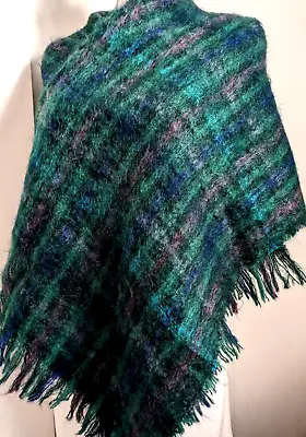 Vintage Netherdale Scotland 70% Mohair 30% Wool Blue Green Scarf Wrap 70 X18  • $79.99