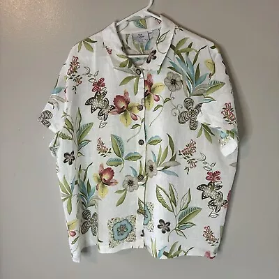Hot Cotton By Marc Ware 100% Linen Top Short Sleeve Lagenlook Floral Tropical XL • $28