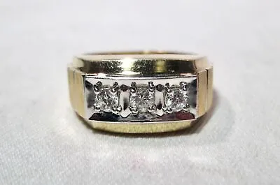 Vintage 14K Two Tone White Yellow Gold Mens 3 Stone Diamond Ring K1605 • $1888