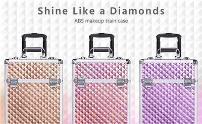 $74.99 • Buy Professional Makeup Train Case Glittery Rolling Cosmetic Trolley Large Storage 