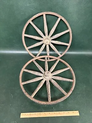 Antique Wooden Spoke Wagon Wheels Cart Metal Bands Carriage Buggy Primitive 14” • $75