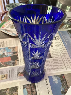 £49.43 • Buy Rare Bohemian Etched Vase Beautiful Cobalt Blue Crystal Moser Collection