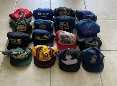Lot Of 16 Vintage Hats Hat Caps Trucker Snapback Sports Beer Mixed • $0.99