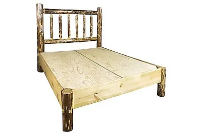 QUEEN LOG Platform Bed Amish Made Beds Montana Lodge  Cabin Furniture • $1115.07