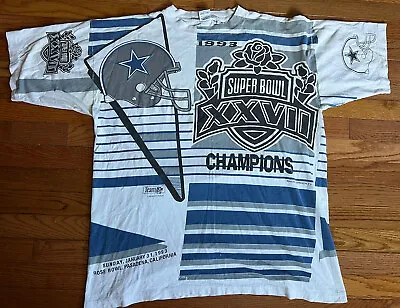 Vtg 1992 Dallas Cowboys Super Bowl Magic Johnson AOP NFL T Shirt Men’s XL 90’s • $69.98