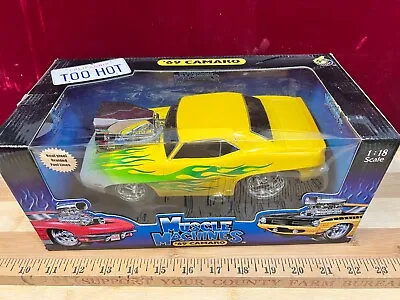 Muscle Machines 1:18 Scale 1969 Chevy Camaro Diecast YELLOW Green Flame NEW RARE • $48.99